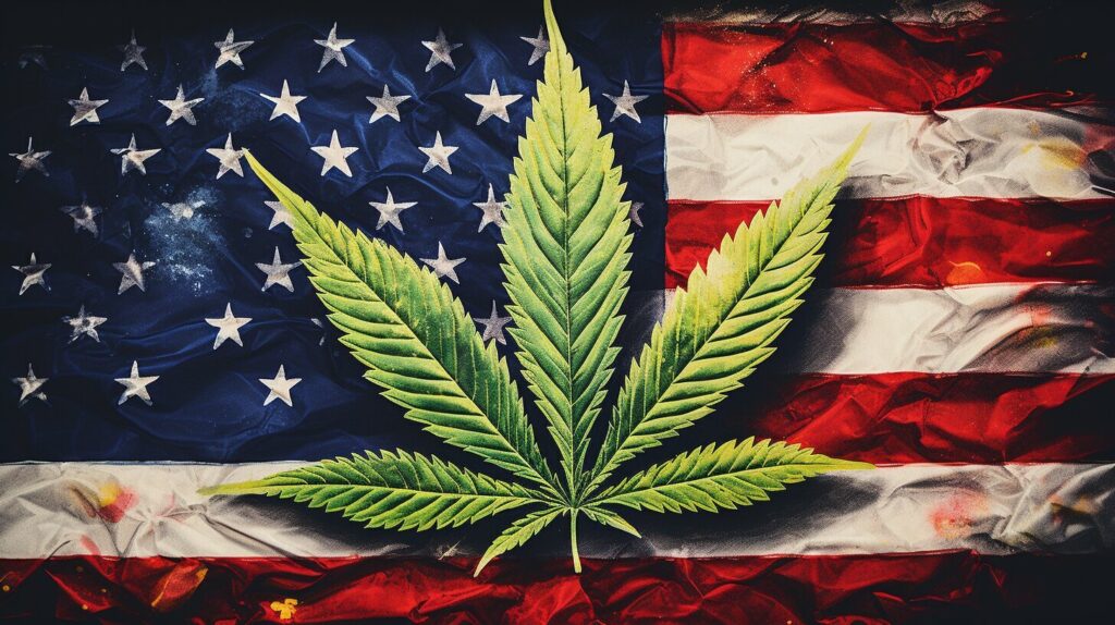 US flag and cannabis leaf