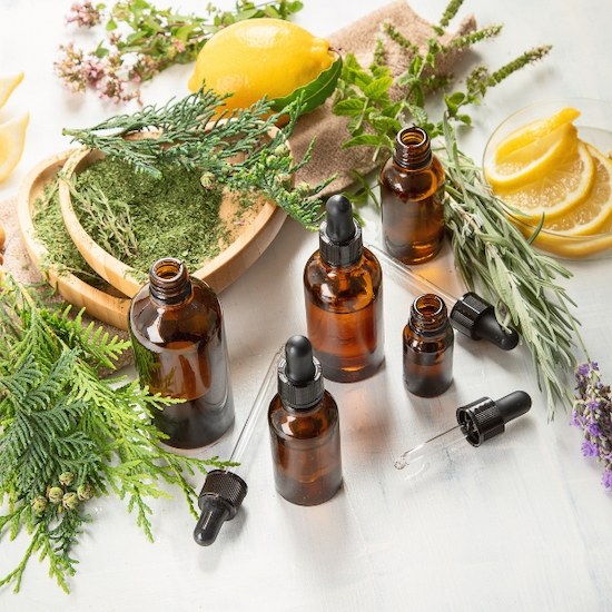 Herbs and essential oils containing terpenes